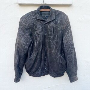 ALAN MICHAEL Vintage Rustic USA Jacket Mens L Grey Genuine Leather Jacket